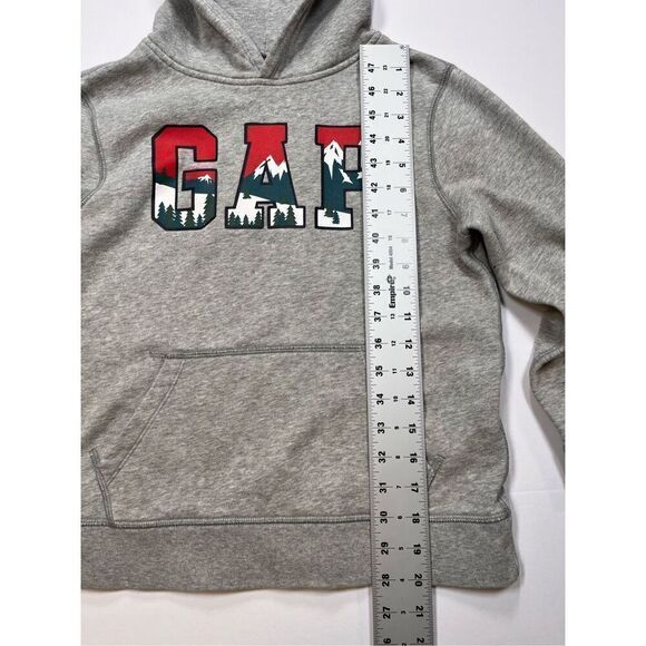 Gap Arch Logo Hoodie w Pocket Mountain Snow Cap Trees Grey Boys Medium Size 10 - Picture 5 of 8